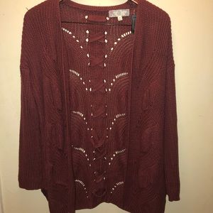 Burgundy cardigan with cross-cross in the back